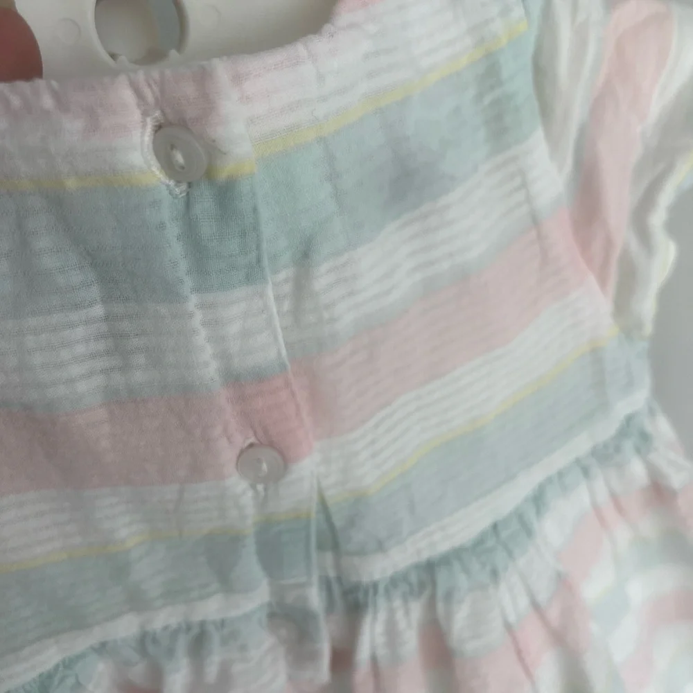 Janie & Jack pastel striped Easter /spring dress with bow & built in petticoat - Picture 6 of 6